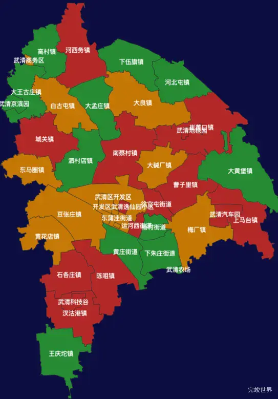 天津市武清区geoJson地图渲染效果